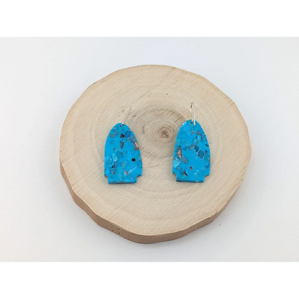 Navajo Dangle Earrings‎ Hand cut Native American Green Turquoise Slab Jewelry **